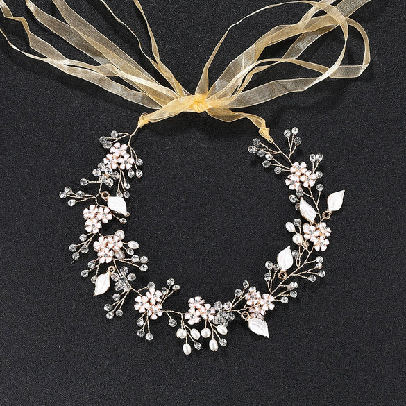 Women's Handmade Pearl Flower Headband Alloy Bridal Hair Accessory Elegant Wedding Headdress For Brides