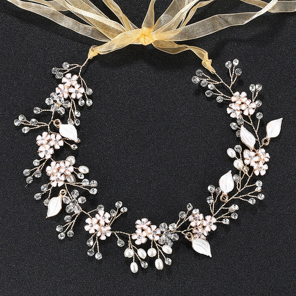 Women's Handmade Pearl Flower Headband Alloy Bridal Hair Accessory Elegant Wedding Headdress For Brides