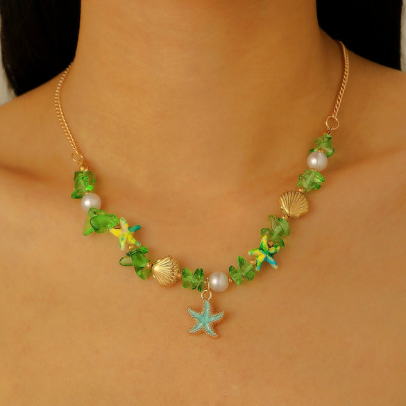 Women's Handmade Plastic Resin Glass Geometric Beaded Necklace