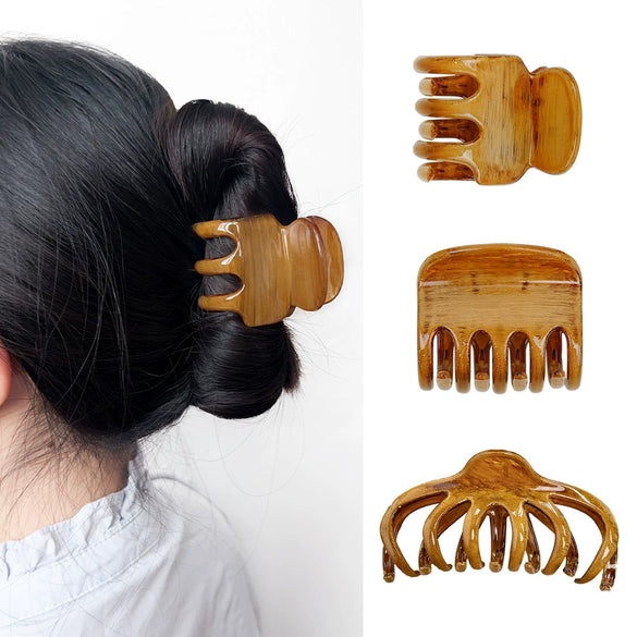 Women's Handmade Plastic Resin Hair Clip Lazy Elegant Wood Grain Giant Disc Long Teeth Hair Accessories