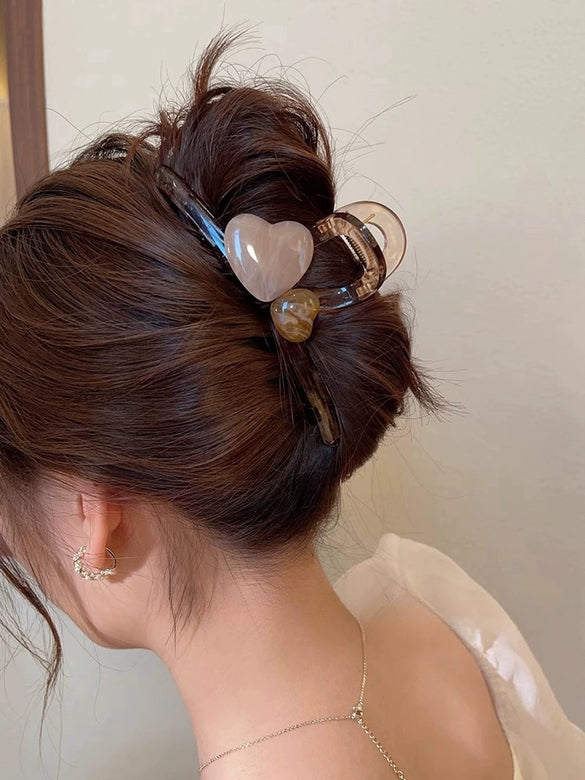 Women's Handmade Plastic Resin Love Style Oversized Jelly Color Hair Shark Clip Headwear