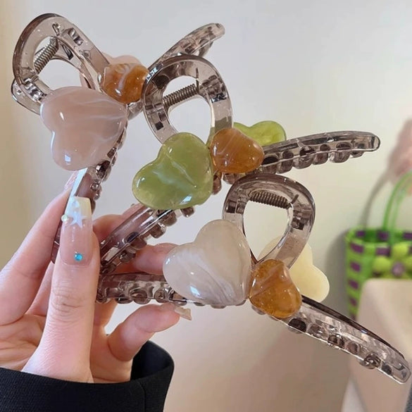 Women's Handmade Plastic Resin Love Style Oversized Jelly Color Hair Shark Clip Headwear