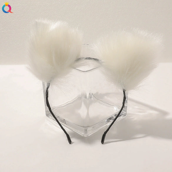 Women's Handmade Plush Cat Ear Headband With Bell And Bow Cute Animal Lolita Hair Accessory