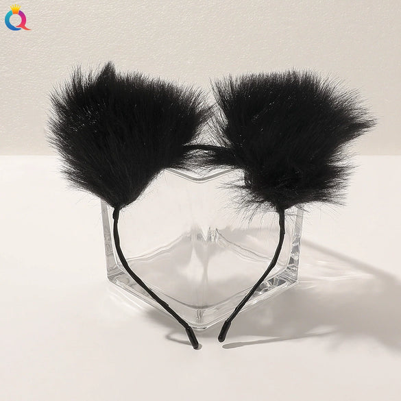 Women's Handmade Plush Cat Ear Headband With Bell And Bow Cute Animal Lolita Hair Accessory