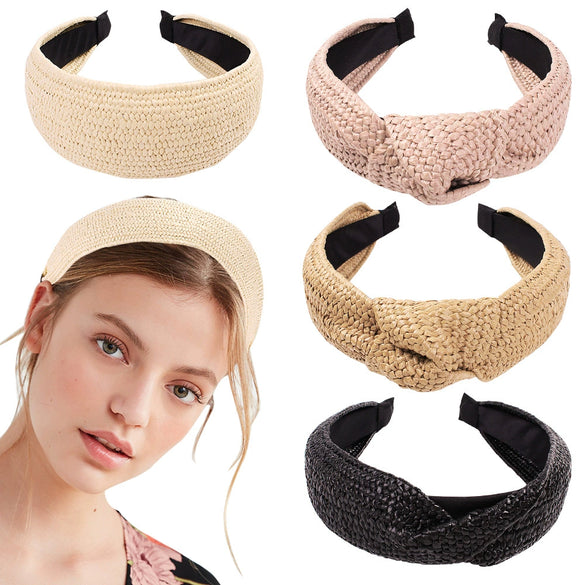 Women's Handmade Raffia Headband Hair Accessory With Wide Knotted Design And Simple Style