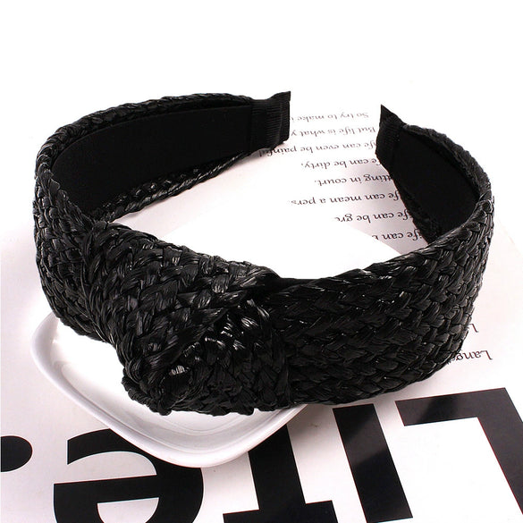 Women's Handmade Raffia Headband Hair Accessory With Wide Knotted Design And Simple Style