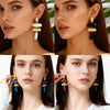 Women's Handmade Red And Blue Drip Glaze Geometric Iron Earrings With Stainless Steel Ear Posts