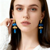 Women's Handmade Red And Blue Drip Glaze Geometric Iron Earrings With Stainless Steel Ear Posts