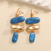 Women's Handmade Red And Blue Drip Glaze Geometric Iron Earrings With Stainless Steel Ear Posts