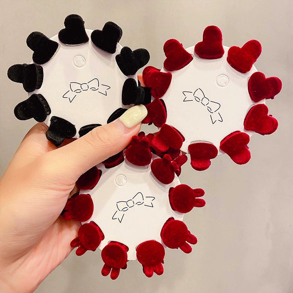 Women's Handmade Red Velvet Love Grip Hair Clip Small Grab Style Plastic Resin Side Hairpin Headwear