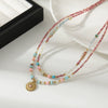 Women's Handmade Redstone Shell Stainless Steel Geometric Beaded Summer Clavicle Necklace