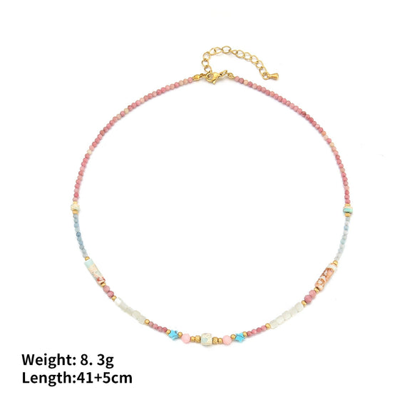 Women's Handmade Redstone Shell Stainless Steel Geometric Beaded Summer Clavicle Necklace