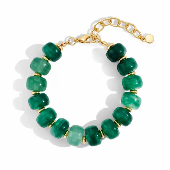 Women's Handmade Resin Beaded Bracelet With Geometric Design And Button Detail Adjustable Fashion Jewelry