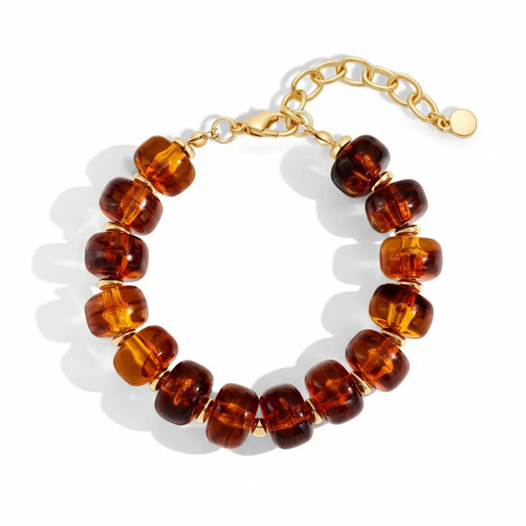 Women's Handmade Resin Beaded Bracelet With Geometric Design And Button Detail Adjustable Fashion Jewelry