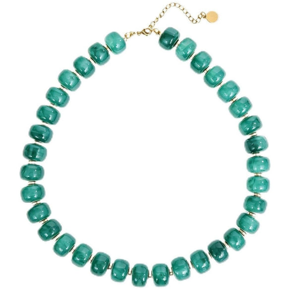 Women's Handmade Resin Heart Pendant Beaded Necklace With Contrasting Color Geometric Beads Exaggerated Statement Jewelry