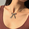Women's Handmade Retro Geometric Bow Pendant Clavicle Necklace Copperclad Iron Chain