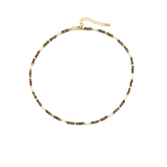 Women's Handmade Retro Natural Optimized Blue Pine Maliteite Geometric Beaded Clavicle Necklace
