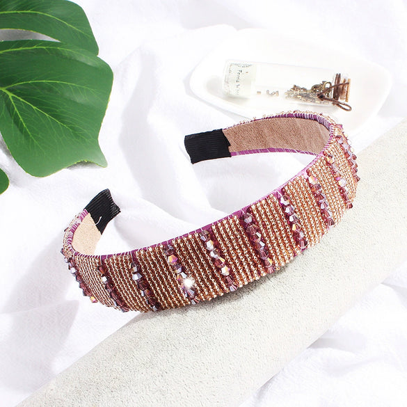 Women's Handmade Rhinestone Beaded Wide Headband Crystal Hair Accessory For Wholesale