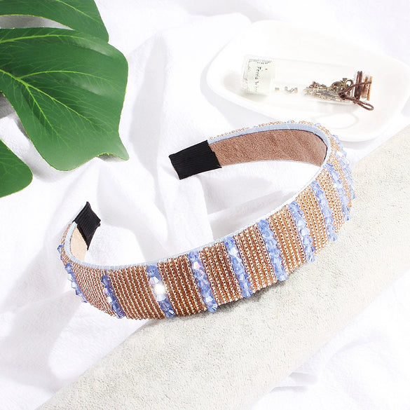 Women's Handmade Rhinestone Beaded Wide Headband Crystal Hair Accessory For Wholesale