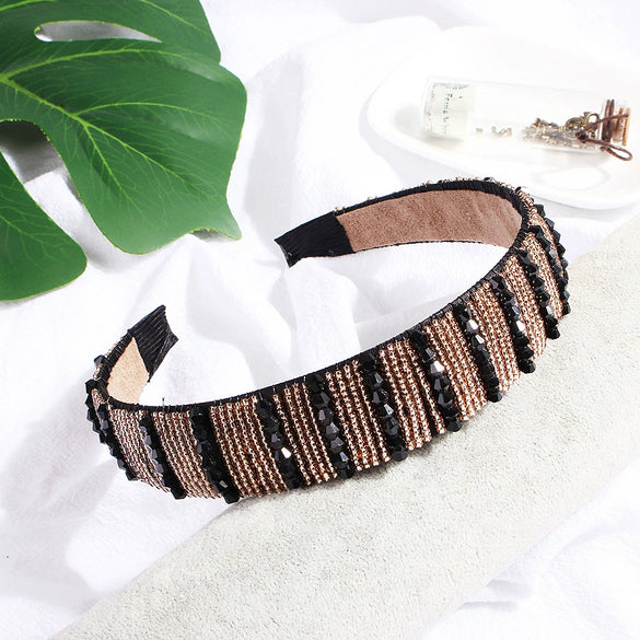 Women's Handmade Rhinestone Beaded Wide Headband Crystal Hair Accessory For Wholesale
