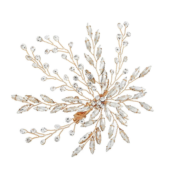 Women's Handmade Rhinestone Floral Bridal Hairpin Simple Electroplated Duckbill Side Clip Wedding Hair Accessory