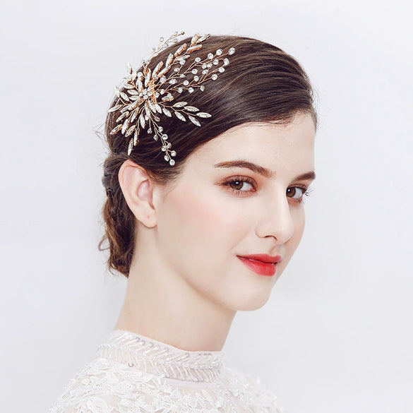 Women's Handmade Rhinestone Floral Bridal Hairpin Simple Electroplated Duckbill Side Clip Wedding Hair Accessory