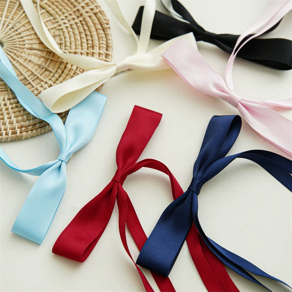 Women's Handmade Ribbon Satin Duckbill Clip Bow Hairpin With Long Tassel Hair Accessories