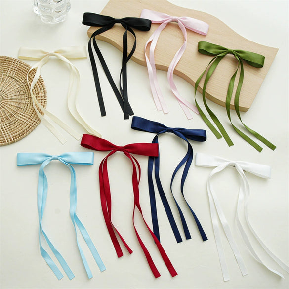 Women's Handmade Ribbon Satin Duckbill Clip Bow Hairpin With Long Tassel Hair Accessories