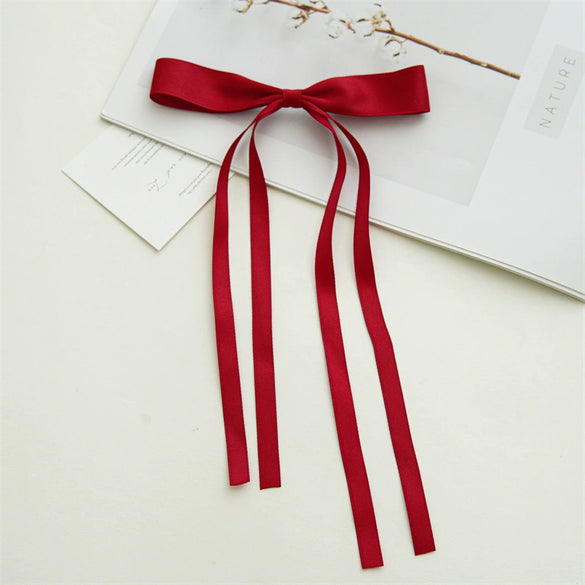Women's Handmade Ribbon Satin Duckbill Clip Bow Hairpin With Long Tassel Hair Accessories