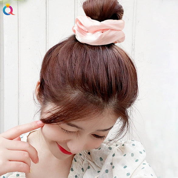 Women's Handmade Satin Scrunchie Hair Tie Ruffled Hair Band Soft Cloth Hair Accessory