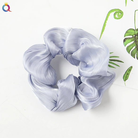 Women's Handmade Satin Scrunchie Hair Tie Ruffled Hair Band Soft Cloth Hair Accessory