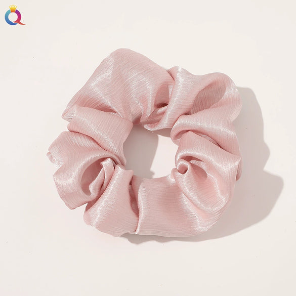 Women's Handmade Satin Scrunchie Hair Tie Ruffled Hair Band Soft Cloth Hair Accessory