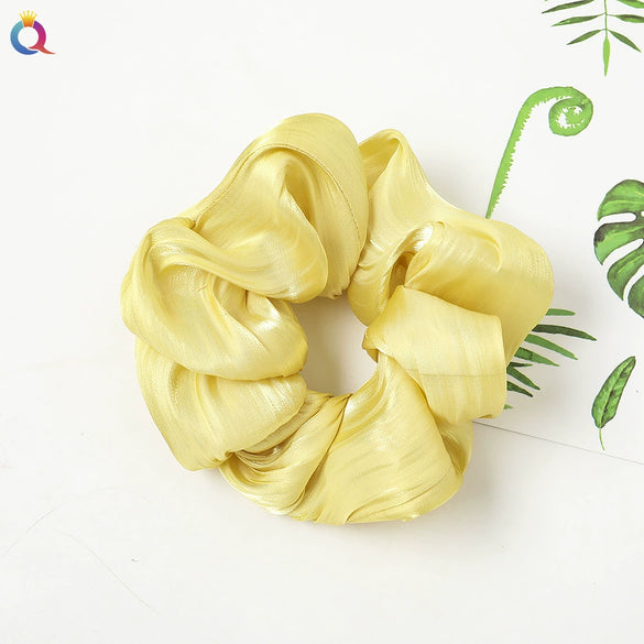 Women's Handmade Satin Scrunchie Hair Tie Ruffled Hair Band Soft Cloth Hair Accessory