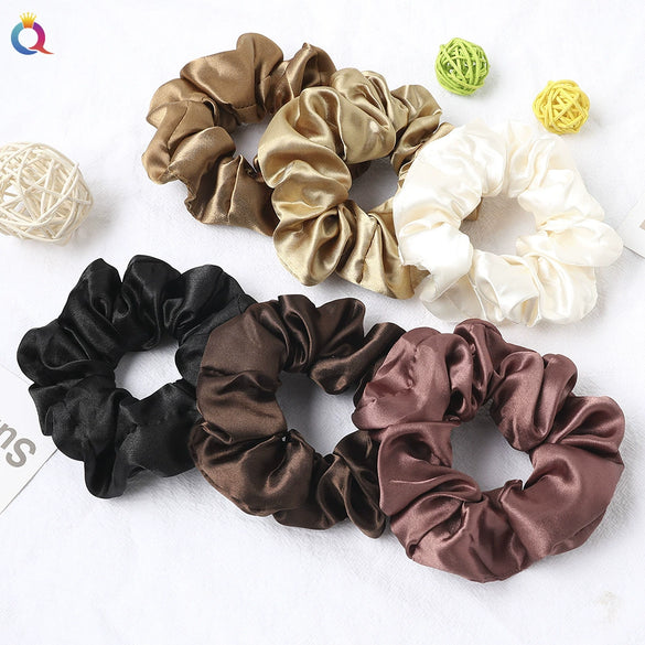 Women's Handmade Satin Scrunchie Hair Tie Set Solid Color Fabric Hair Ring Headband Wholesale