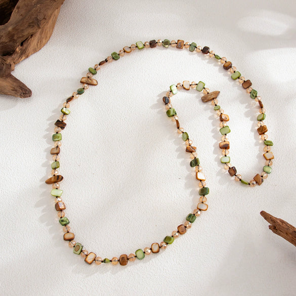 Women's Handmade Shell And Crystal Doublelayer Beaded Necklace With Geometric Design