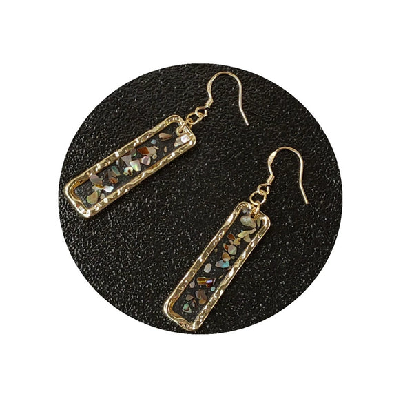 Women's Handmade Shell Rectangular Geometric Earrings With Dripping Glue Finish High End Statement Ear Jewelry