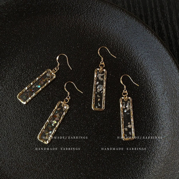 Women's Handmade Shell Rectangular Geometric Earrings With Dripping Glue Finish High End Statement Ear Jewelry