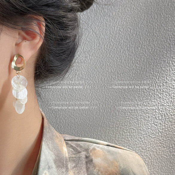 Women's Handmade Shell Tassel Earrings Geometric Forest Style Elegant Fashion Ear Jewelry With Silver Needle