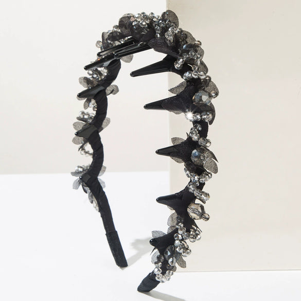 Women's Handmade Silk Crystal Hairband With Plants Flowers Design