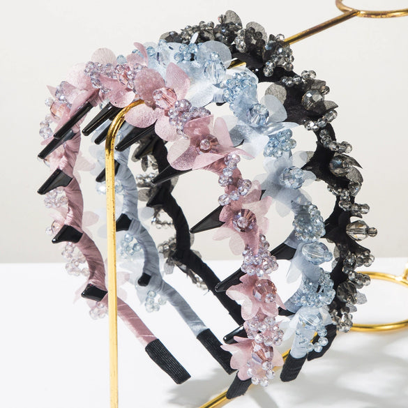 Women's Handmade Silk Crystal Hairband With Plants Flowers Design