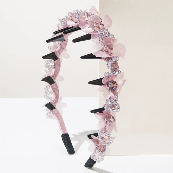 Women's Handmade Silk Crystal Hairband With Plants Flowers Design