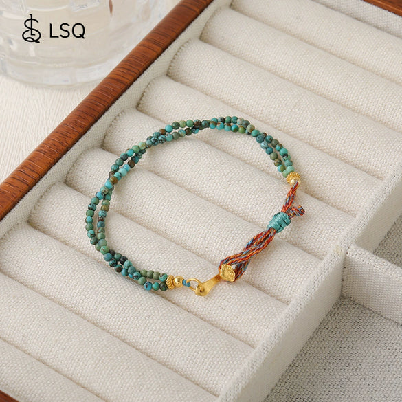 Women's Handmade 925 Silver Hubei Turquoise Geometric Beaded Bracelet