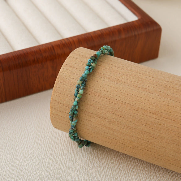 Women's Handmade 925 Silver Hubei Turquoise Geometric Beaded Bracelet