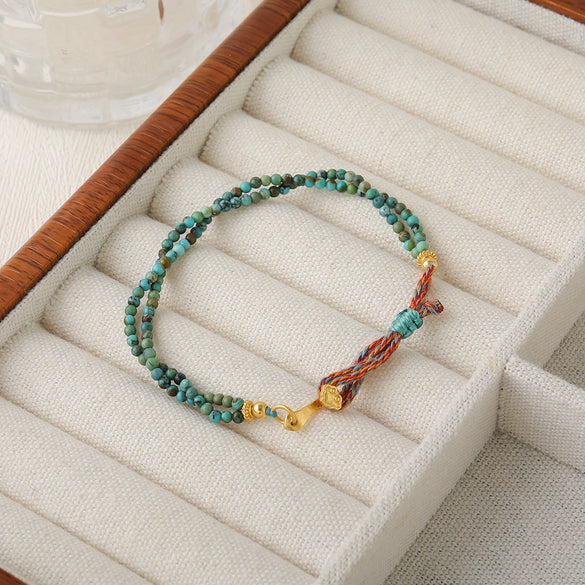 Women's Handmade 925 Silver Hubei Turquoise Geometric Beaded Bracelet