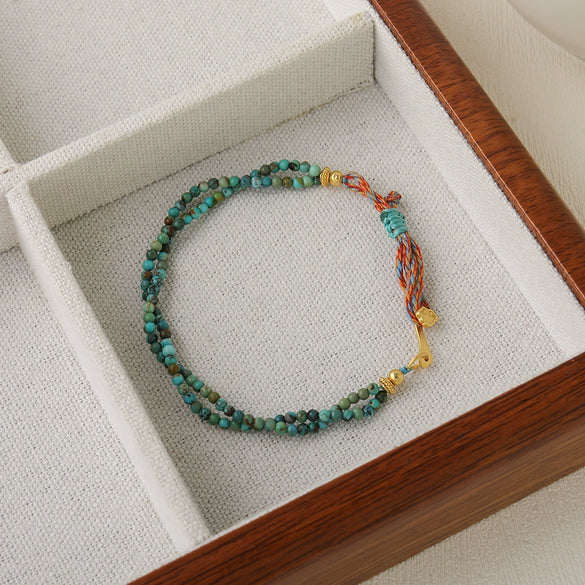 Women's Handmade 925 Silver Hubei Turquoise Geometric Beaded Bracelet