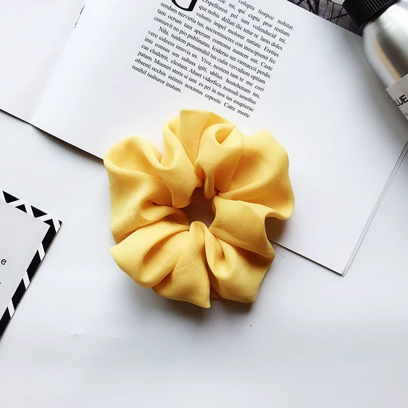 Women's Handmade Solid Color Chiffon Fabric Scrunchie Hair Tie Soft Hair Ring Accessory