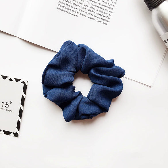 Women's Handmade Solid Color Chiffon Fabric Scrunchie Hair Tie Soft Hair Ring Accessory