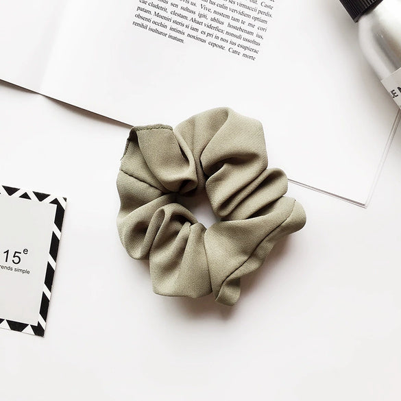 Women's Handmade Solid Color Chiffon Fabric Scrunchie Hair Tie Soft Hair Ring Accessory