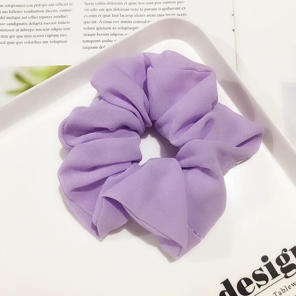 Women's Handmade Solid Color Chiffon Fabric Scrunchie Hair Tie Soft Hair Ring Accessory