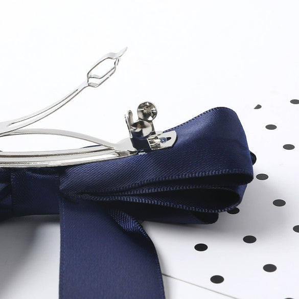 Women's Handmade Solid Color Doublesided Satin Ribbon Bow Hair Clip With Long Ribbon And Spring Top Clip